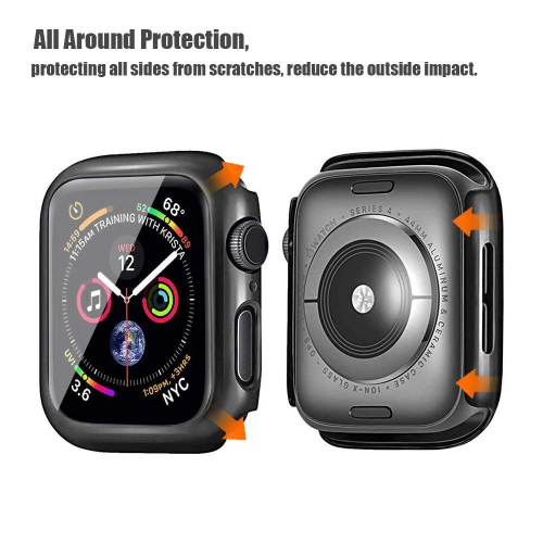 Alinsea Screen Protector for Apple Watch 44mm Series 4/5/6/ SE Tempered Glass 2 Pack Full Coverage Bumper Hard Case