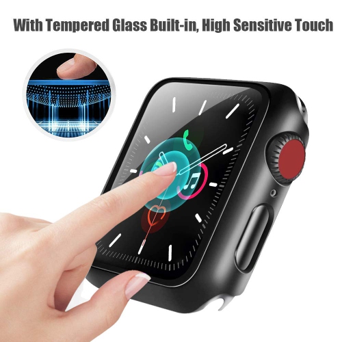 Alinsea Screen Protector for Apple Watch 44mm Series 4/5/6/ SE Tempered Glass 2 Pack Full Coverage Bumper Hard Case