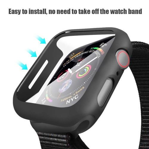 Alinsea Screen Protector for Apple Watch 44mm Series 4/5/6/ SE Tempered Glass 2 Pack Full Coverage Bumper Hard Case