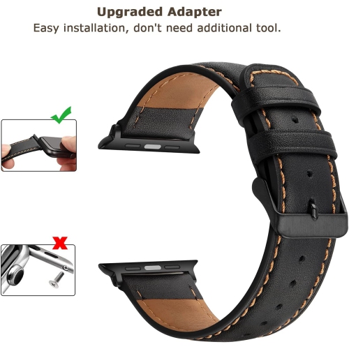 Apple Watch Band 49mm 45mm 44mm 42mm Premium Genuine Leather Replacement Bands Compatible with Apple Watch Ultra Series 8 7 SE 6 5 4 (44mm) 3 2 1