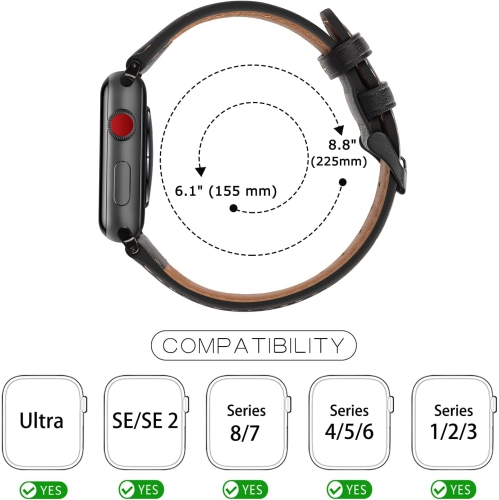Apple Watch Band 49mm 45mm 44mm 42mm Premium Genuine Leather Replacement Bands Compatible with Apple Watch Ultra Series 8 7 SE 6 5 4 (44mm) 3 2 1