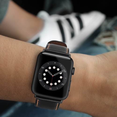 Apple Watch Band 49mm 45mm 44mm 42mm Premium Genuine Leather Replacement Bands Compatible with Apple Watch Ultra Series 8 7 SE 6 5 4 (44mm) 3 2 1