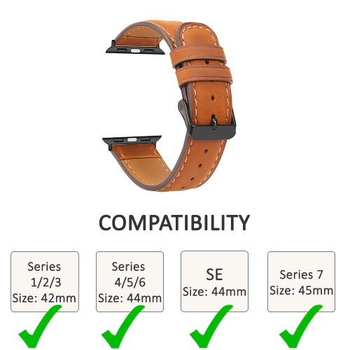 Premium Genuine Leather Band for Apple Watch Series 1/2/3/4/5/6/7/8/9/10/11 SE, 42mm 44mm 45mm 46mm, 49mm Replacement Breathable Strap with