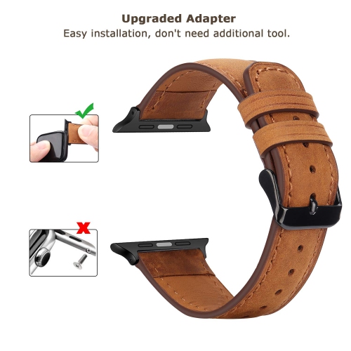 Premium Genuine Leather Band for Apple Watch Series 1/2/3/4/5/6/7/8/9/10/11 SE, 42mm 44mm 45mm 46mm, 49mm Replacement Breathable Strap with