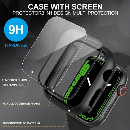 Paquet de 2 étuis protecteurs d'écran tout autour pour Apple Watch Series 8/7/6/5/4/Series se/se 2 40&nbsp;mm, protecteur d'écran en verre trempé