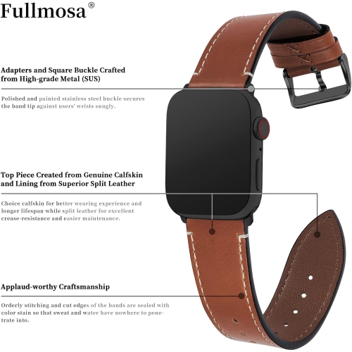 Bracelet Apple Watch 44&nbsp;mm pour 49&nbsp;mm de 45&nbsp;mm, bracelets 8 couleurs rétro en cuir de veau compatible avec iWatch Series 9/8/se 2/7