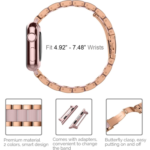 Apple Watch Band 38mm 40mm 41mm, Stainless Steel + Resin Metal iWatch Bands Replacement Strap Bracelet Wristband for Apple Watch Bands Series 9 8 SE