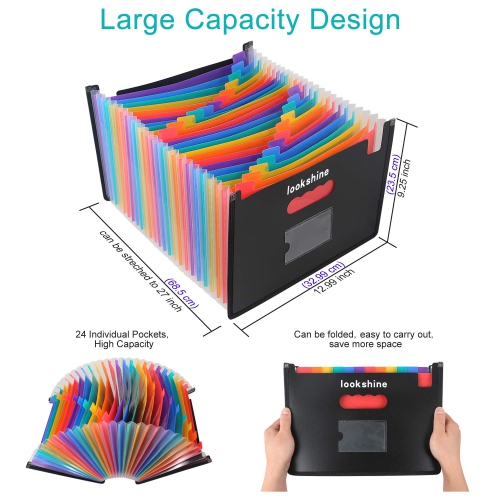 Chemise extensible à 24 pochettes, accordéon portatif A4, classeur expansible, grande capacité, plastique, multicolore