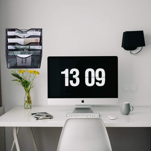 EASEPTS – porte-documents mural en filet à 5 pochettes, porte-revues suspendu, noir