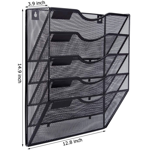 EASEPTS – porte-documents mural en filet à 5 pochettes, porte-revues suspendu, noir