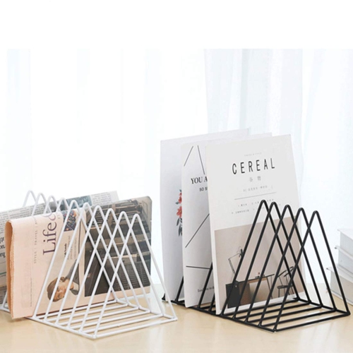 Magazine Rack Book Record Holder, Desktop Iron Storage Rack Bookshelf Triangle File Organizer Decor Home Office