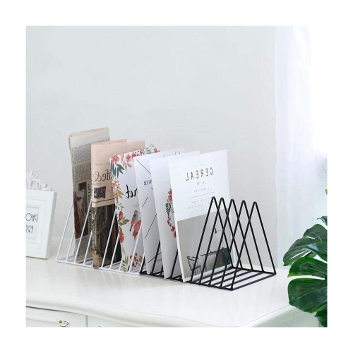 Magazine Rack Book Record Holder, Desktop Iron Storage Rack Bookshelf Triangle File Organizer Decor Home Office