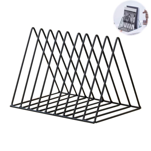 Magazine Rack Book Record Holder, Desktop Iron Storage Rack Bookshelf Triangle File Organizer Decor Home Office