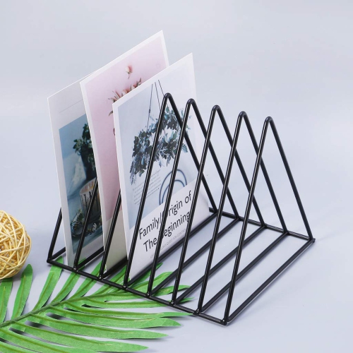 Magazine Rack Book Record Holder, Desktop Iron Storage Rack Bookshelf Triangle File Organizer Decor Home Office