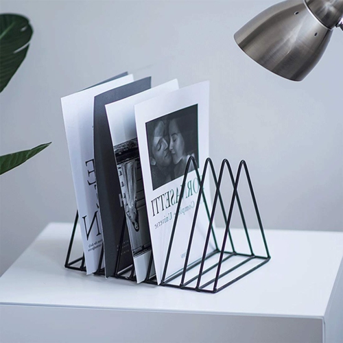 Magazine Rack Book Record Holder, Desktop Iron Storage Rack Bookshelf Triangle File Organizer Decor Home Office