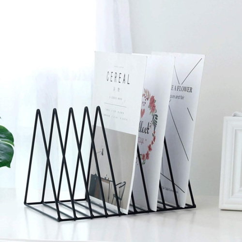 Magazine Rack Book Record Holder, Desktop Iron Storage Rack Bookshelf Triangle File Organizer Decor Home Office