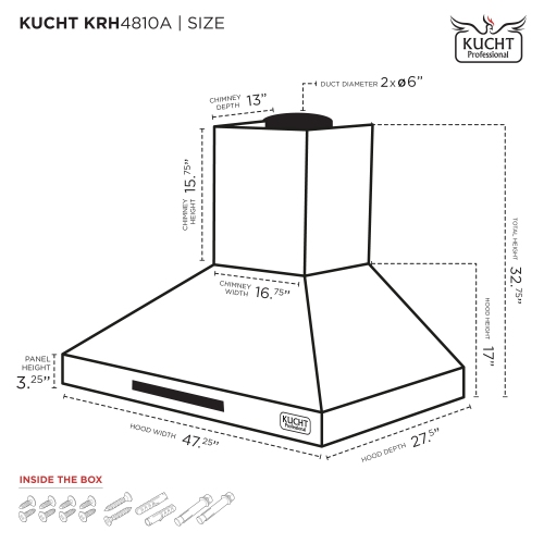 KUCHT Professional 48-inch 1200 CFM Ducted Wall Mount Range Hood in Stainless Steel