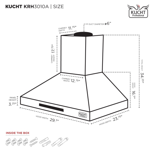 KUCHT Professional 30-inch 900 CFM Ducted Wall Mount Range Hood in Stainless Steel