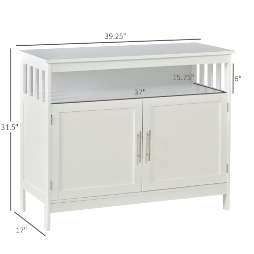HOMCOM Kitchen Sideboard, Buffet Cabinet, Wooden Storage Console Table with 2-Level Cabinet and Open Shelf, White