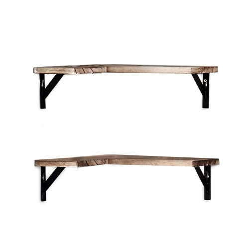 ALEKO WFS23 Rustic Wood Wall Mount Storage Floating Corner Shelves - Set of 2