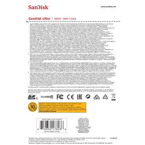 SanDisk 32GB Ultra SDHC UHS-I Memory Card - 90MB/s, C10, U1, Full HD, SD Card - SDSDUNR-032G-GN6IN