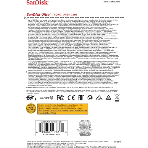 SanDisk 64GB Ultra SDXC UHS-I Memory Card - 100MB/s, C10, U1, Full HD, SD Card - SDSDUNR-064G-GN6IN