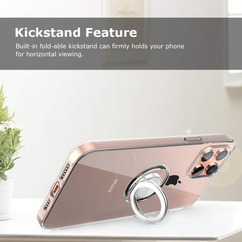 iPhone 12 Pro Max Case, Crystal Clear Slim Fit Protective Phone Case Cover with Ring Holder Kickstand Magnetic Car Mount
