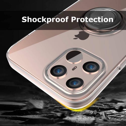 iPhone 12 Pro Max Case, Crystal Clear Slim Fit Protective Phone Case Cover with Ring Holder Kickstand Magnetic Car Mount
