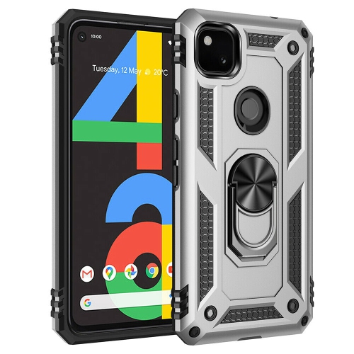 CSMART  【】 Anti-Drop Hybrid Magnetic Hard Armor Case With Ring Holder for Pixel 4A In Silver