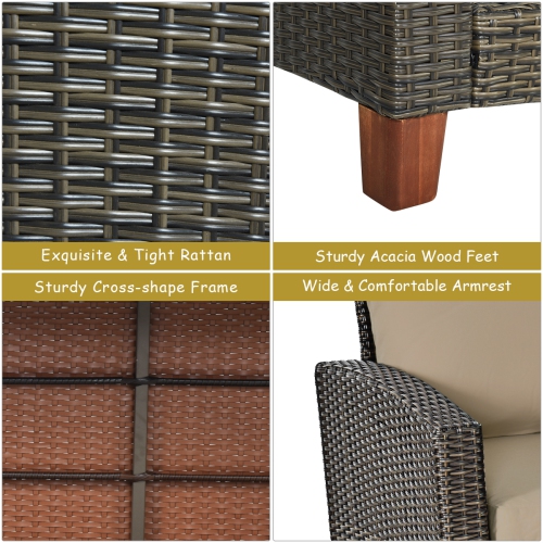 Costway 8PCS Patio Rattan Furniture Set Solid Wood Leg Cushioned Sofa Garden Lawn