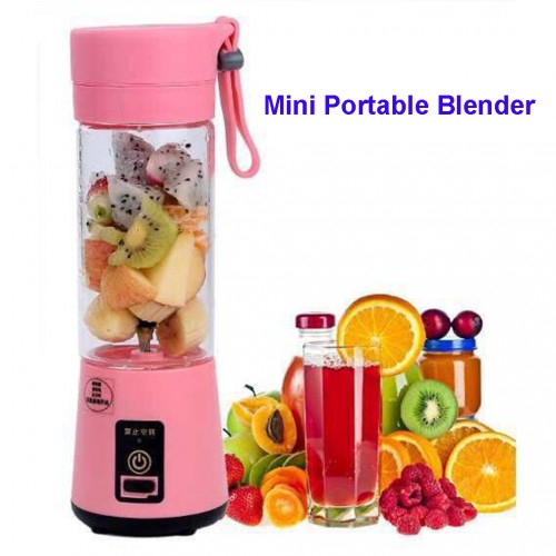 Mini Portable Blender USB Rechargeable Fruit Mixer Juicer 380mL Bottle - Pink