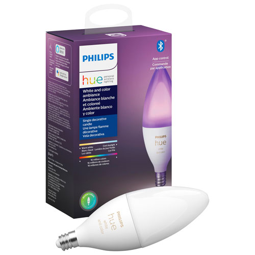 Philips Hue E12 Candelabra Smart LED Bluetooth Light Bulb - White & Colour Ambiance