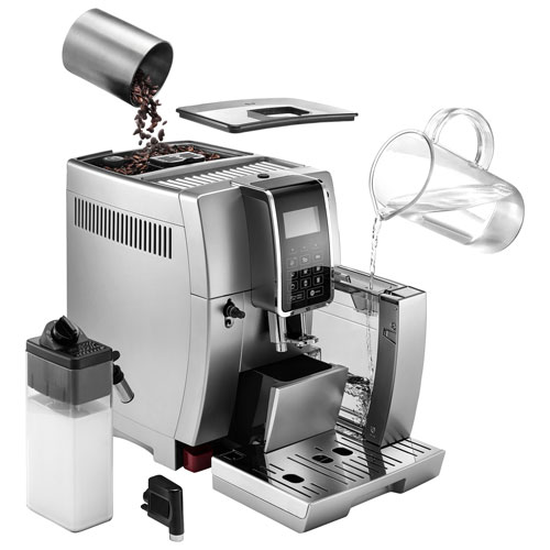 Machine à espresso automatique Dinamica de De'Longhi avec moussoir à lait LatteCrema - Inox