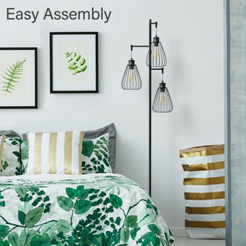 Costway 67''Industrial 3-Light Floor Lamp Metal Standing Tree Lighting Bedroom Office