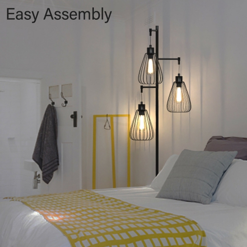 Costway 67''Industrial 3-Light Floor Lamp Metal Standing Tree Lighting Bedroom Office
