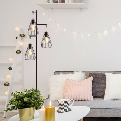 Costway 67''Industrial 3-Light Floor Lamp Metal Standing Tree Lighting Bedroom Office