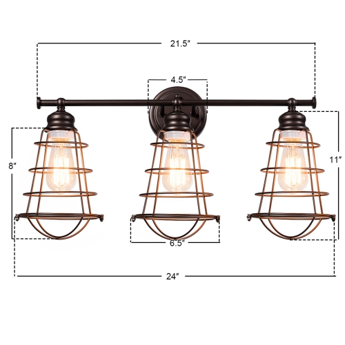 Costway 3-Light Vanity Light Metal Wire Cage Wall Sconce Bathroom Fixture Artist Lamp