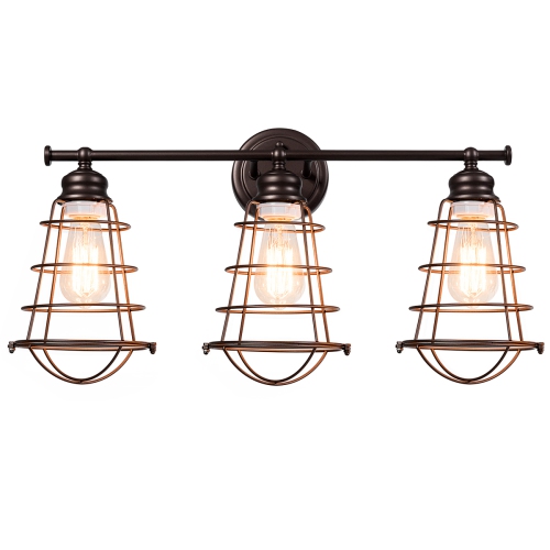 Costway 3-Light Vanity Light Metal Wire Cage Wall Sconce Bathroom Fixture Artist Lamp