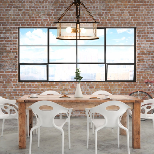 Costway Semi Flush Mount Ceiling Light 3-Light Industrial Bubble Glass Pendant Lamp