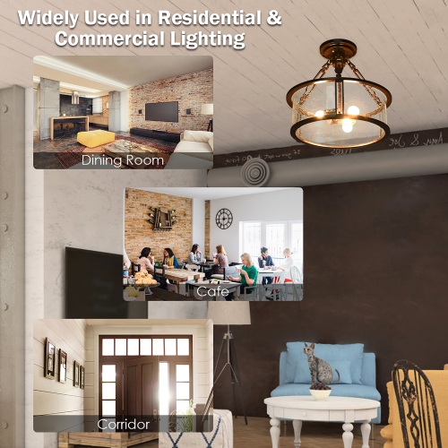 Costway Semi Flush Mount Ceiling Light 3-Light Industrial Bubble Glass Pendant Lamp