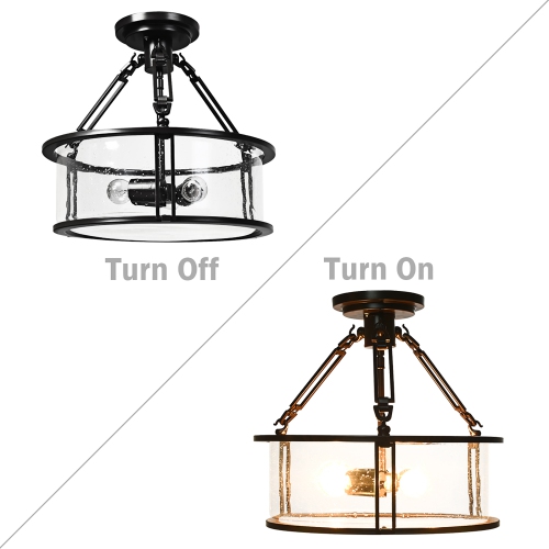 Costway Semi Flush Mount Ceiling Light 3-Light Industrial Bubble Glass Pendant Lamp
