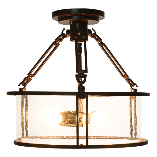 Costway Semi Flush Mount Ceiling Light 3-Light Industrial Bubble Glass Pendant Lamp