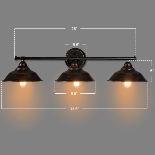 Costway Modern Industrial 3-Light Bathroom Wall Sconce Fixture Vanity/Bathroom Wall Lamp