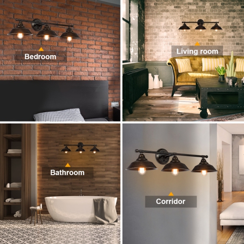 Costway Modern Industrial 3-Light Bathroom Wall Sconce Fixture Vanity/Bathroom Wall Lamp