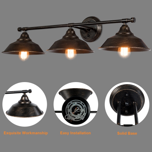 Costway Modern Industrial 3-Light Bathroom Wall Sconce Fixture Vanity/Bathroom Wall Lamp