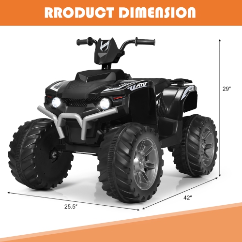 Costway 12V Kids 4-Wheeler ATV Quad Ride On Car w/ LED Lights Music Bluetooth USB