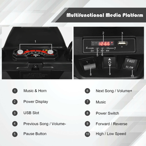 Costway 12V Kids 4-Wheeler ATV Quad Ride On Car w/ LED Lights Music Bluetooth USB