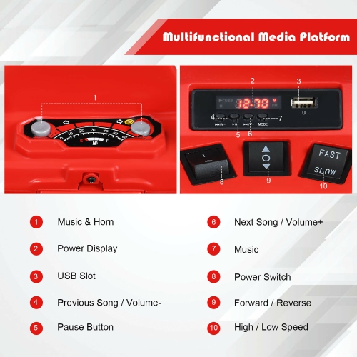 Costway 12V Kids 4-Wheeler ATV Quad Ride On Car w/ LED Lights Music Bluetooth USB