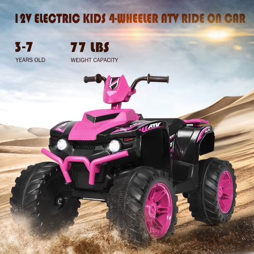 Costway 12V Kids 4-Wheeler ATV Quad Ride On Car w/ LED Lights Music Bluetooth USB
