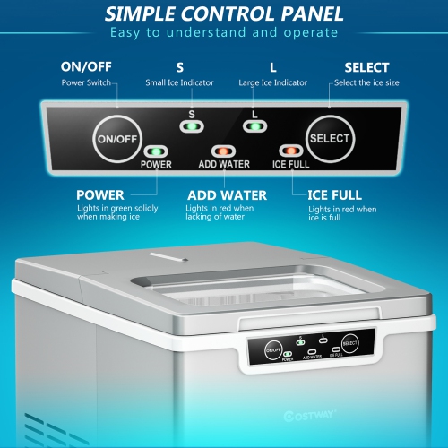 Costway Ice Maker Machine Countertop 26Lbs/24H Portable W/Scoop & Basket Silver